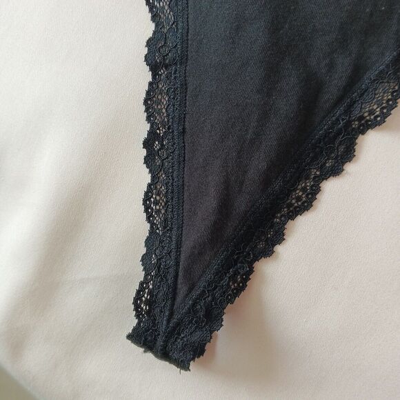 NWT JENNI Thong SIZE 3XL Solid Black w/ Lace Cotton Spandex - Picture 4 of 9